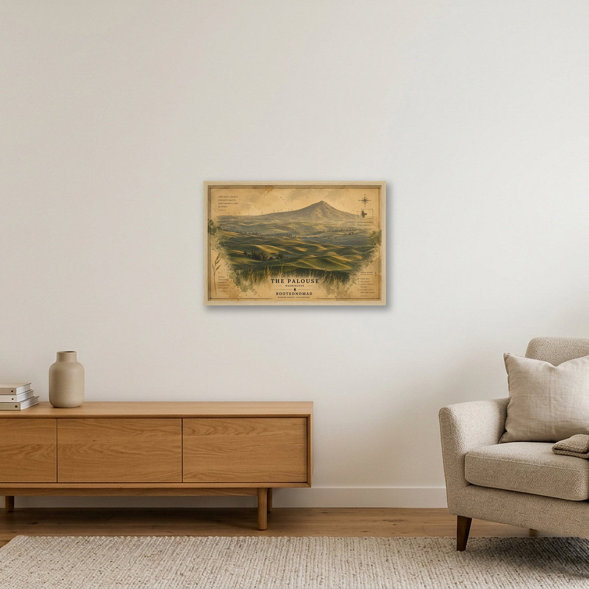 RootedNomad The Palouse (Washington State) Poster — 60×40cm, 24×16" Oak Frame