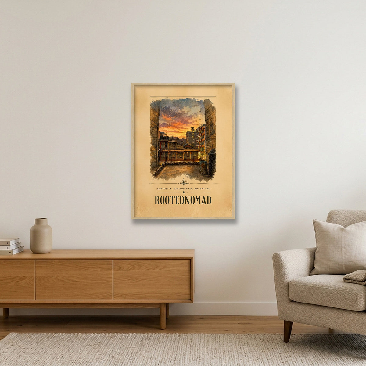 Limited Edition RootedNomad Kasarani Sunset Poster — 60×80cm, 24×31" Oak Frame