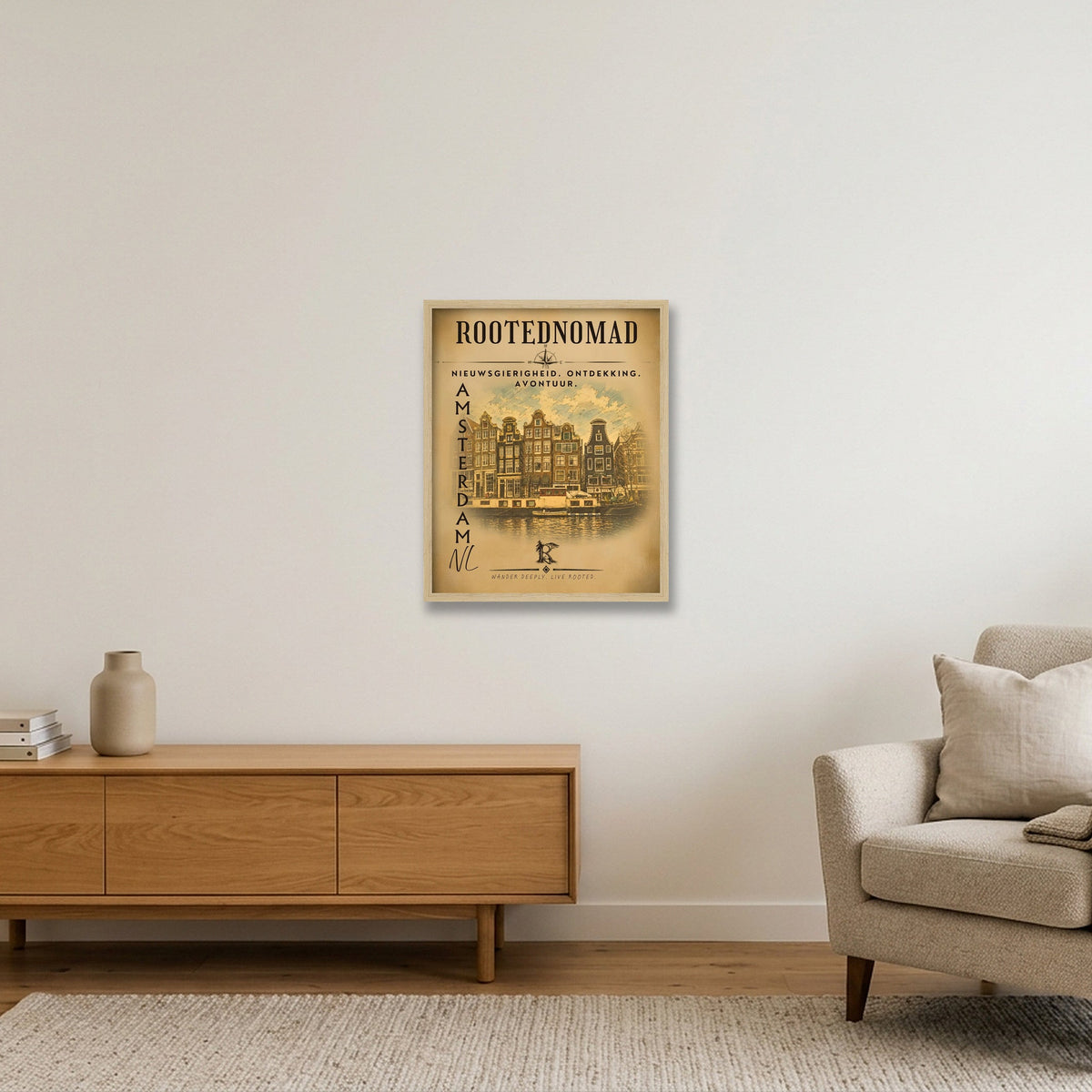 RootedNomad Amsterdamse Grachten Poster — 40×50cm, 16×20" Oak Frame
