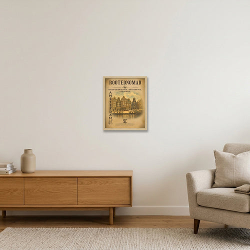 RootedNomad Amsterdamse Grachten Poster — 28×35cm, 11×14" Oak Frame