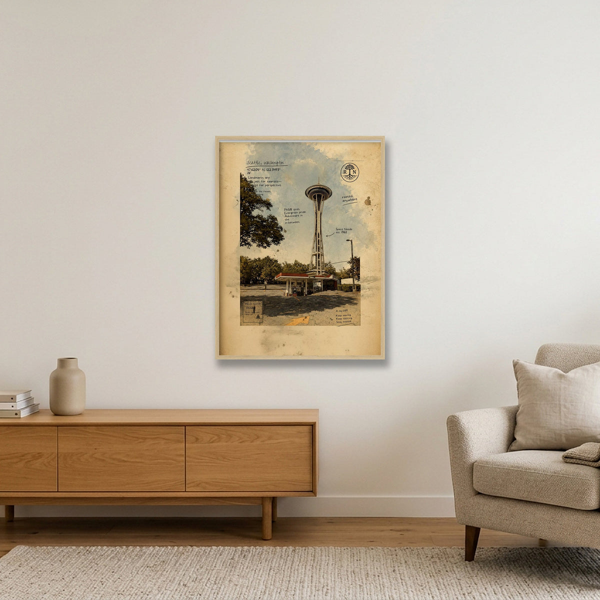 Seattle Poster — 60×80cm, 24×31" Oak Frame