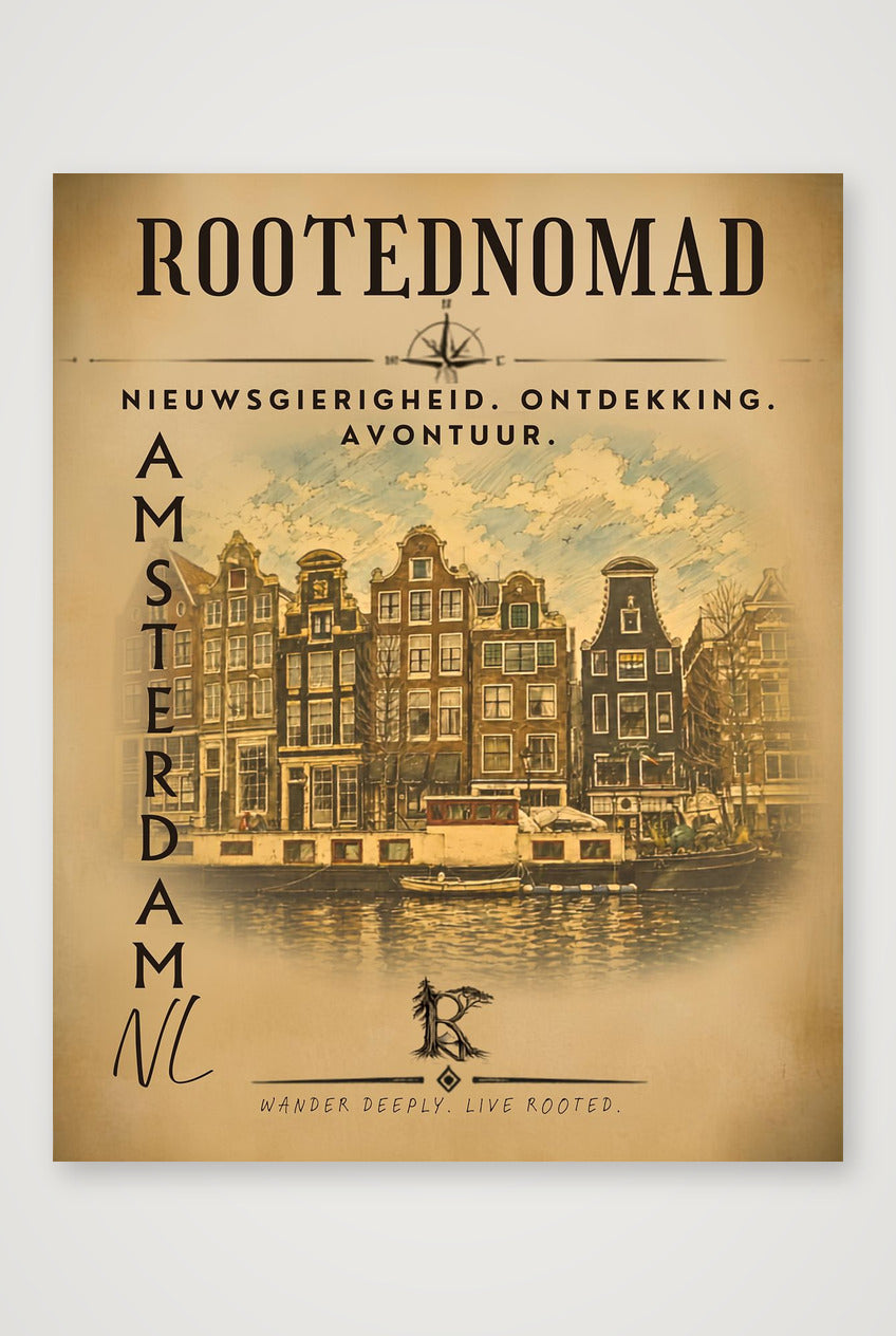 RootedNomad Amsterdamse Grachten Poster — 40×50cm, 16×20" Print only
