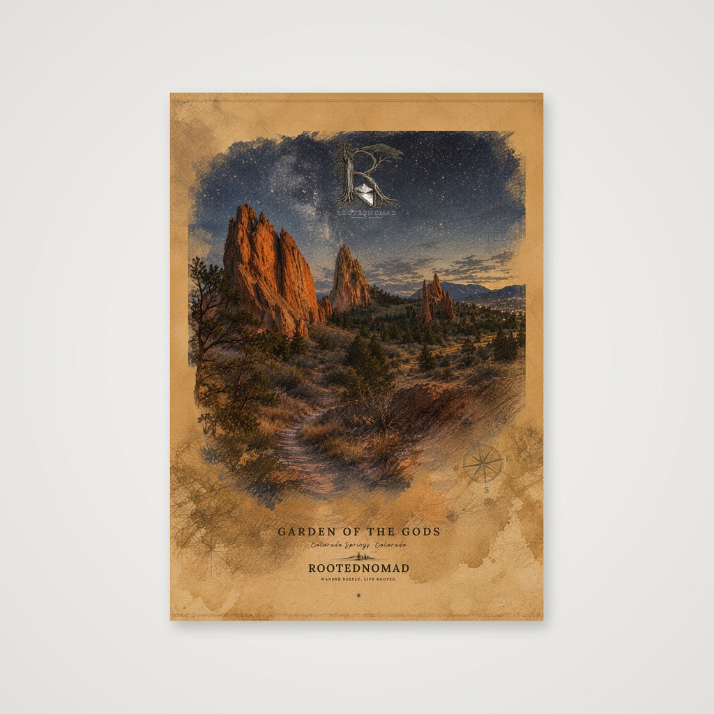 RootedNomad Garden of the Gods Poster — A4 (21×30cm, 8×12") Print only