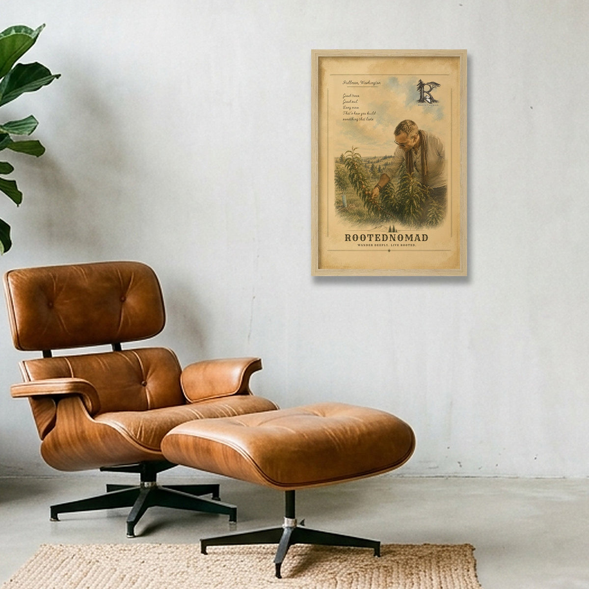 RootedNomad Apple Tree Poster — 30×45cm, 12×18" Oak Frame