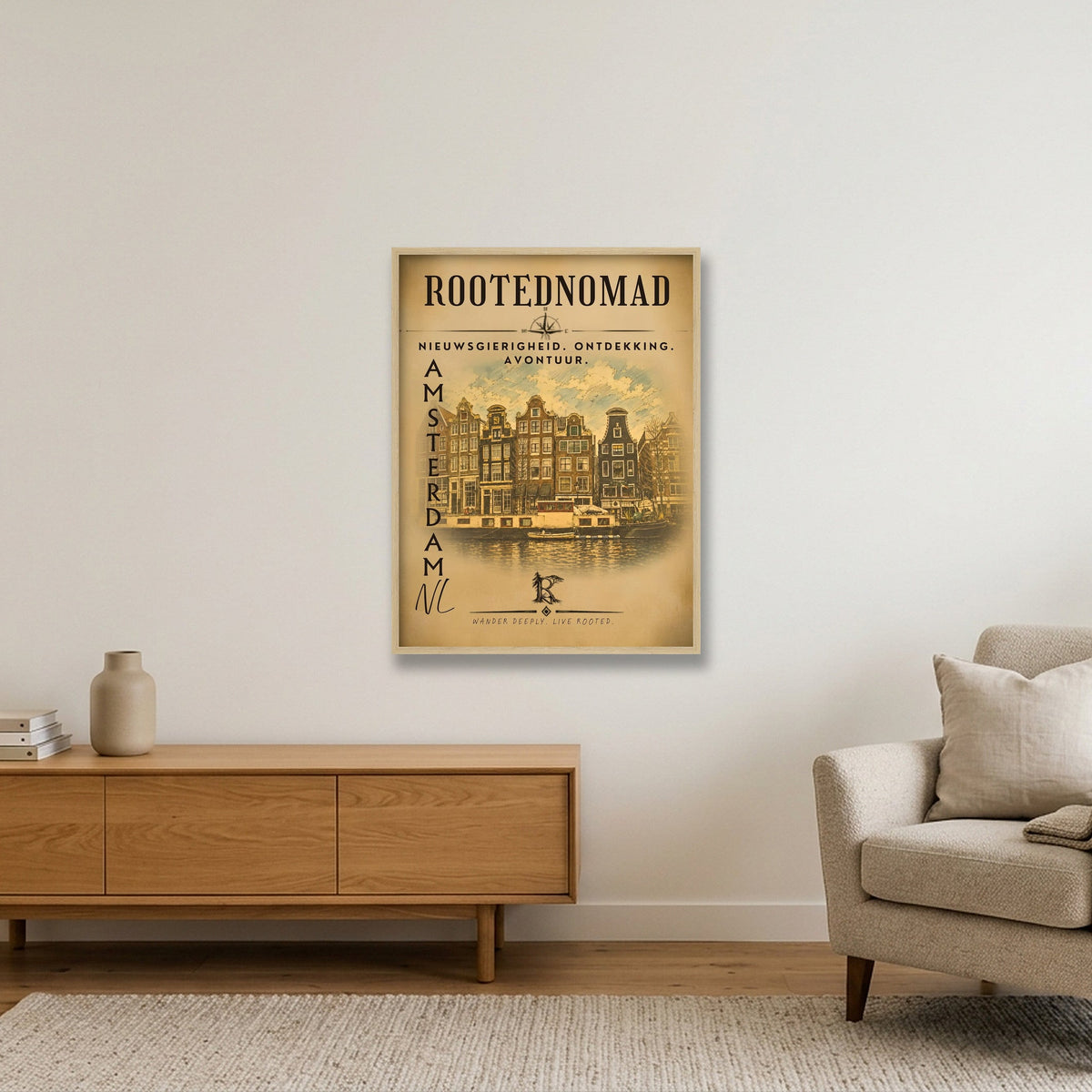 RootedNomad Amsterdamse Grachten Poster — 60×80cm, 24×31" Oak Frame