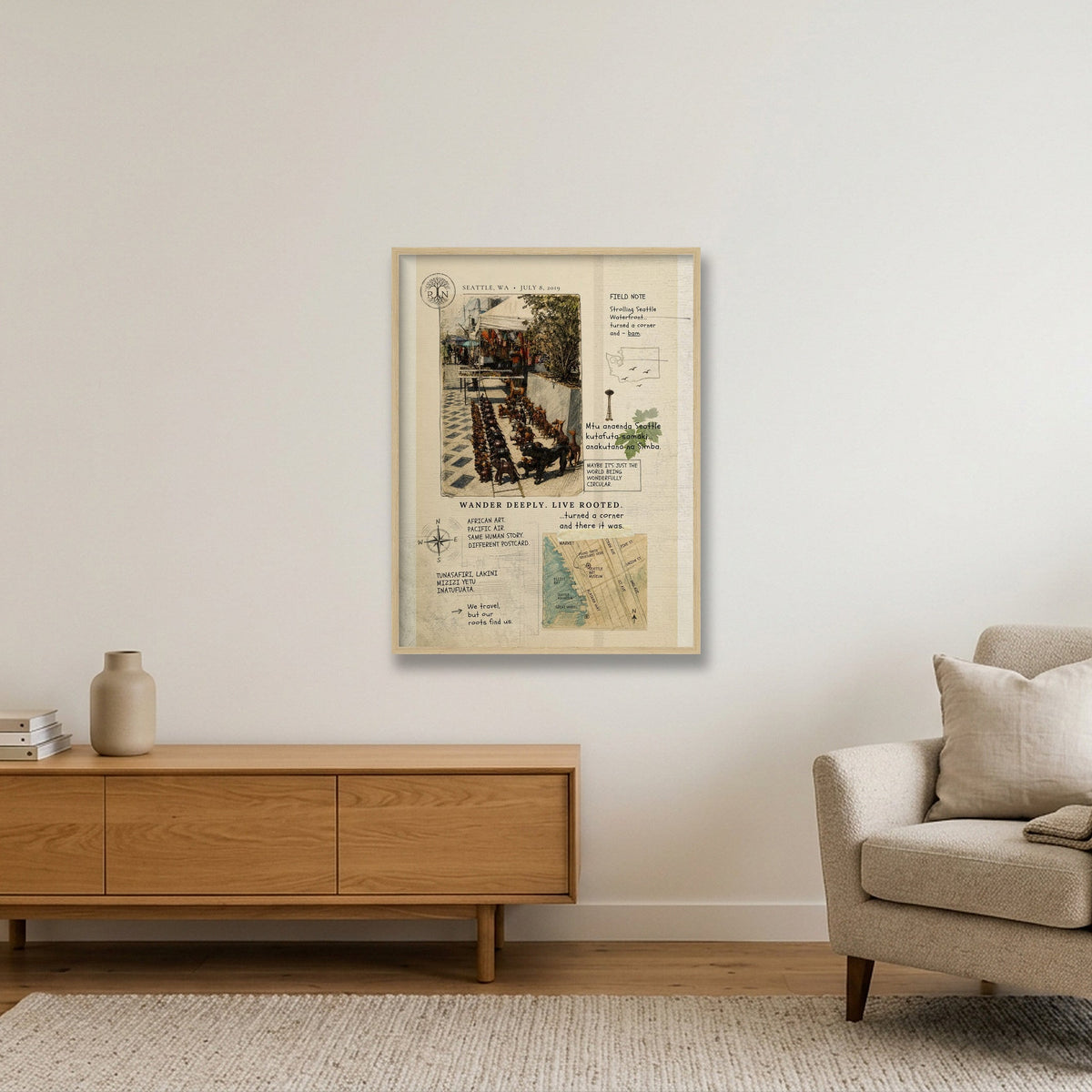 Seattle Field Note — 60×80cm, 24×31" Oak Frame