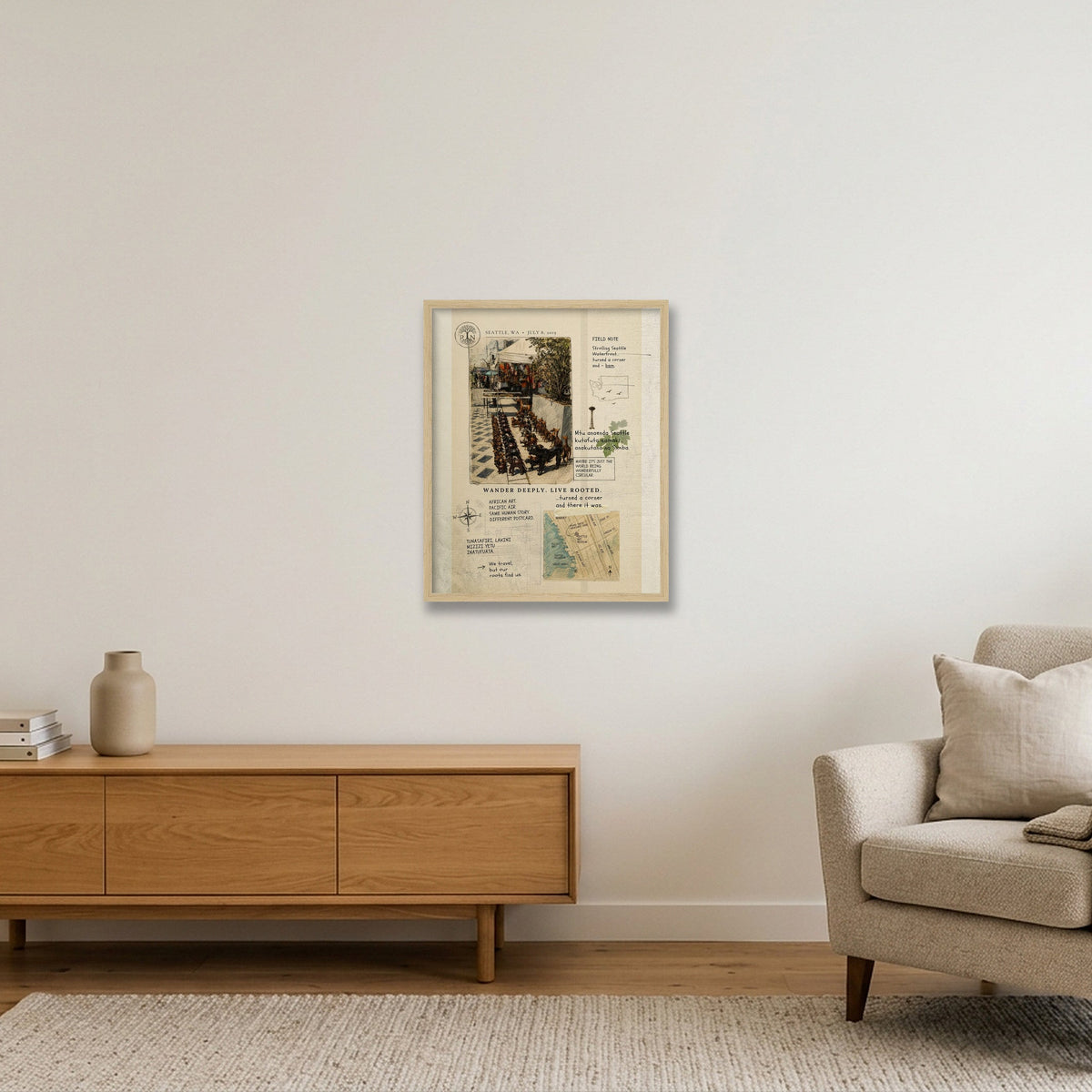 Seattle Field Note — 40×50cm, 16×20" Oak Frame
