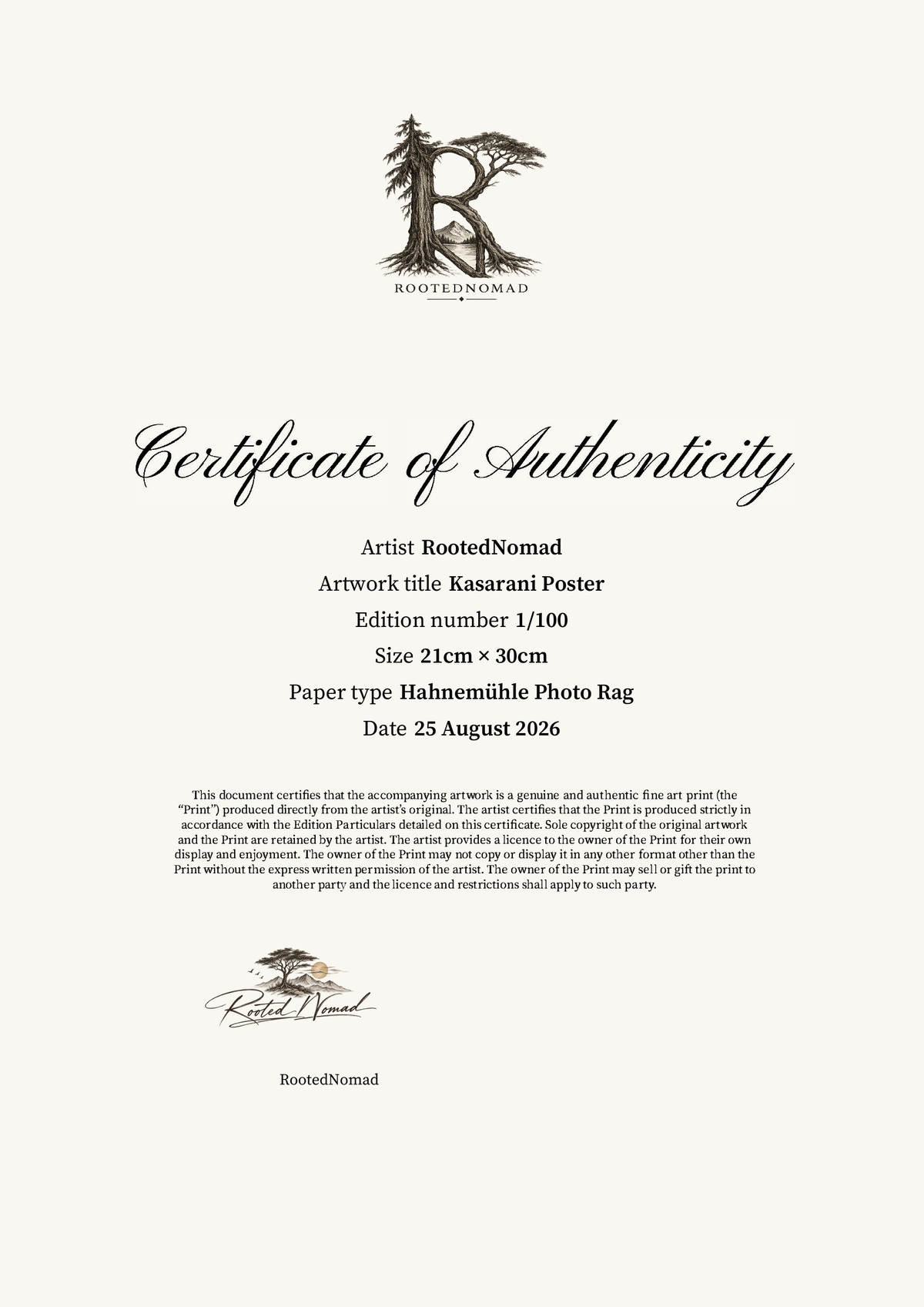 Kasarani Poster — Certificate of Authenticity