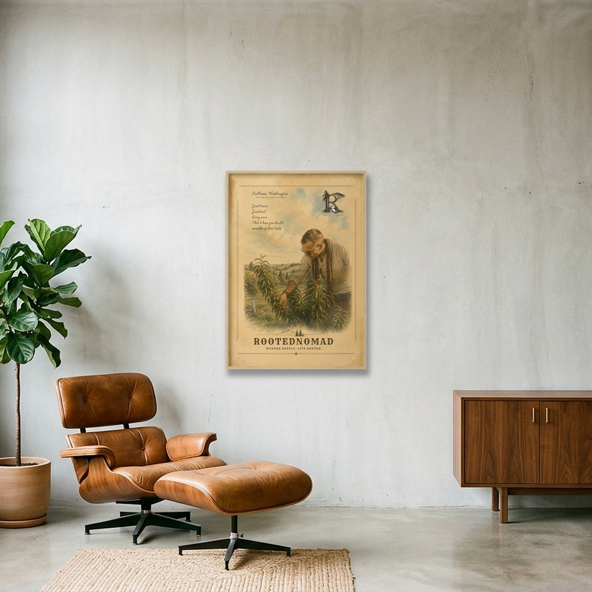 RootedNomad Apple Tree Poster — 70×100cm, 28×39" Oak Frame