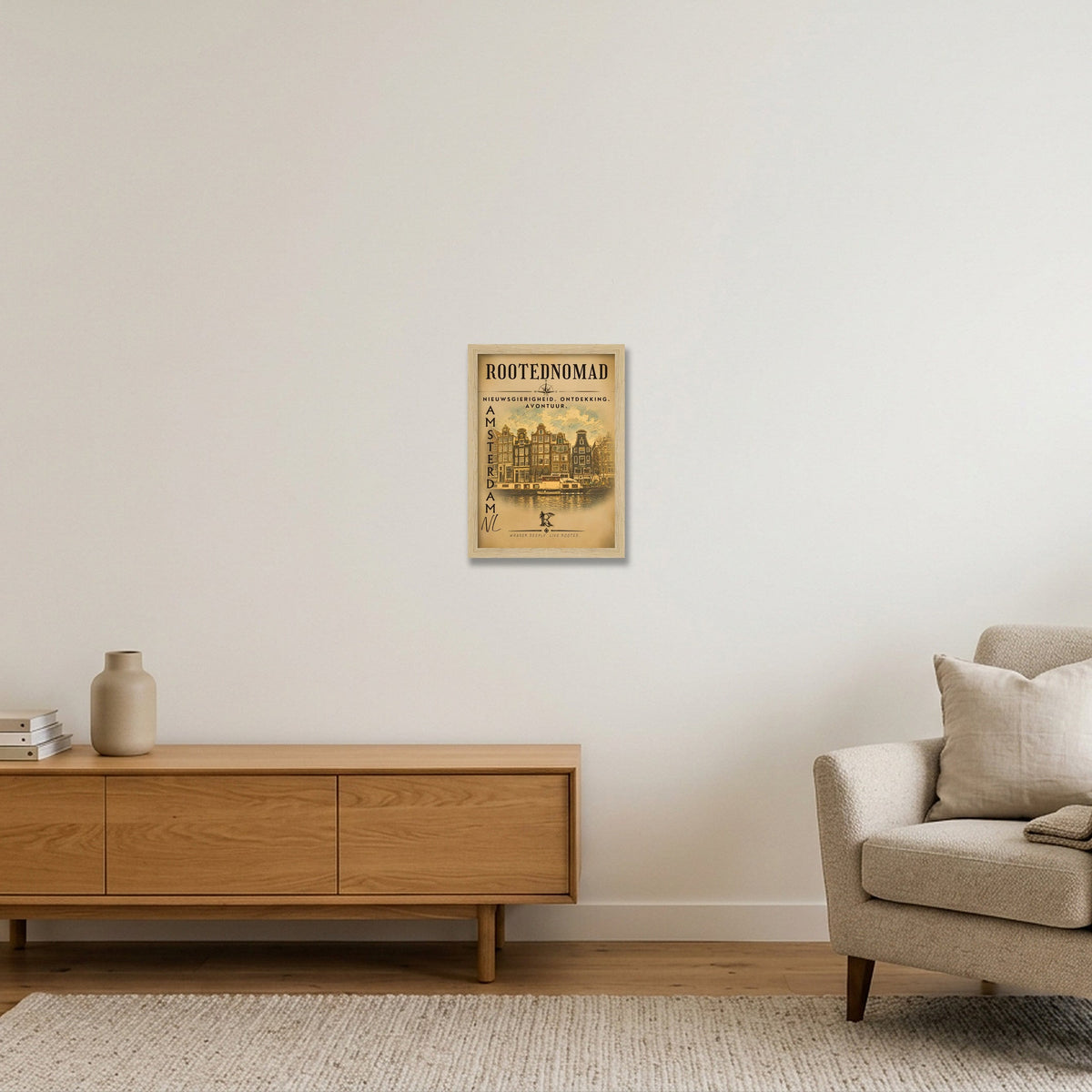 RootedNomad Amsterdamse Grachten Poster — A4 (21×30cm, 8×12") Oak Frame